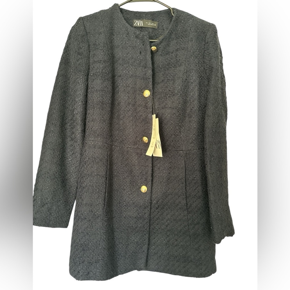 ZARA NWT LONG NAVY BLUE STRUCTURED BLAZER, Size L - Picture 13 of 14